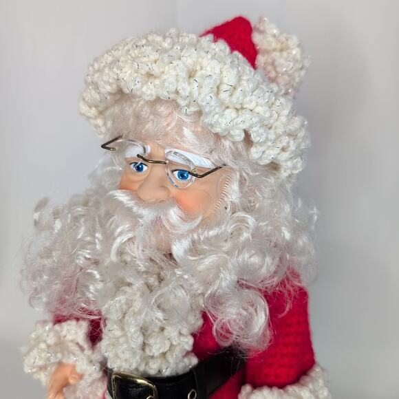 Old World Santa Claus Hand Crochet Standing Doll Figurine with Stand - Picture 10 of 11